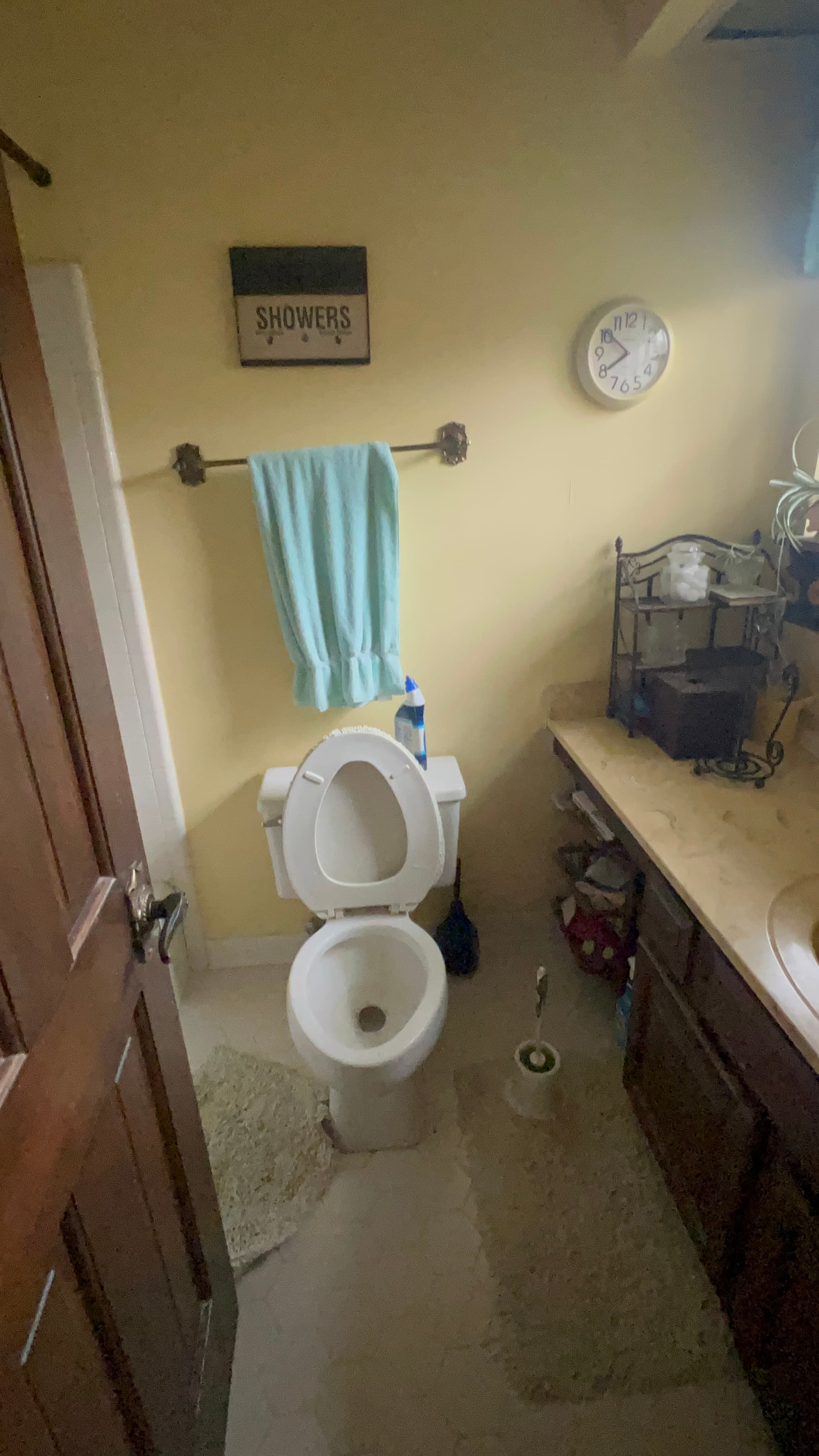 Before: dated master bath with yellow walls